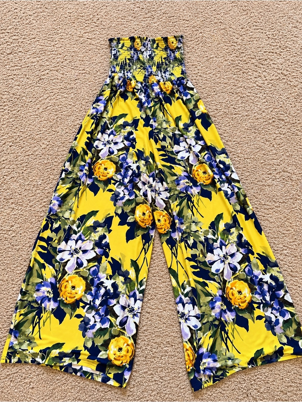 Yellow Floral Strapless Wide Leg Jumpsuit